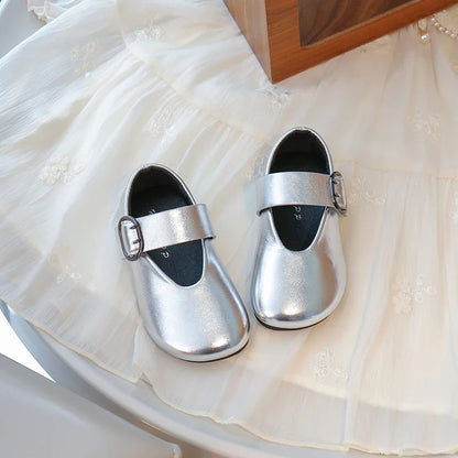 Girls' leather shoes spring new children's round toe flat fashion simple princess shoes single shoes