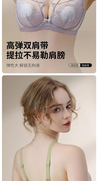Appears Small Anti-sagging Thin Rabbit Ear BCD Cup Bra Minimizes Side Breasts Steel Ring Sports Bra Gathers Summer Breathability