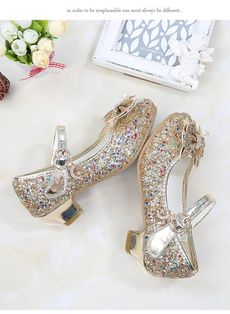 Children's Shoes  Princess Shoes Girl's Fashion Sandals Crystal Princess Shoes Blue Pink Silver