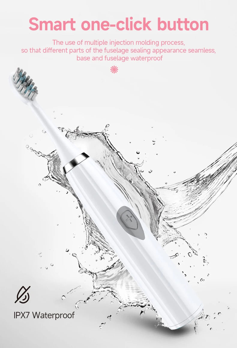 1pc White/Pink Electric Toothbrush Adult Model Soft Bristle Electric Toothbrush Battery Model Family Set Electric Toothbrush