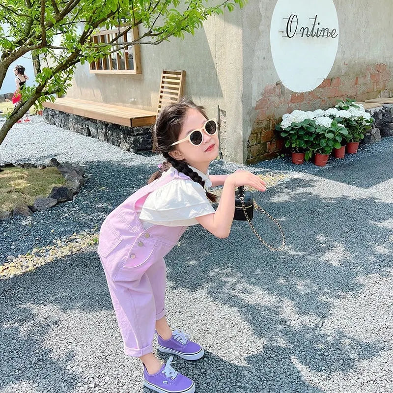 Baby Girl Denim Overalls Pant Pocket Fly Sleeve Shirt Toddler Teen Child Suspender Trousers Kid Dungaree Baby Clothes 3-14Y (Available)
