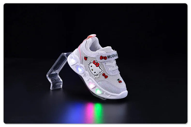 Sanrio LED Kids Shoes for Girls Cute Cartoon Hello Kitty Shoes Summer Girl Kawaii Shoes Soft Bottom Sneakers Casual Shoes