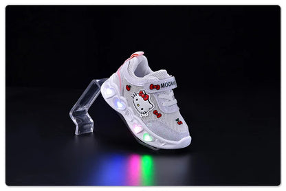 Sanrio LED Kids Shoes for Girls Cute Cartoon Hello Kitty Shoes Summer Girl Kawaii Shoes Soft Bottom Sneakers Casual Shoes