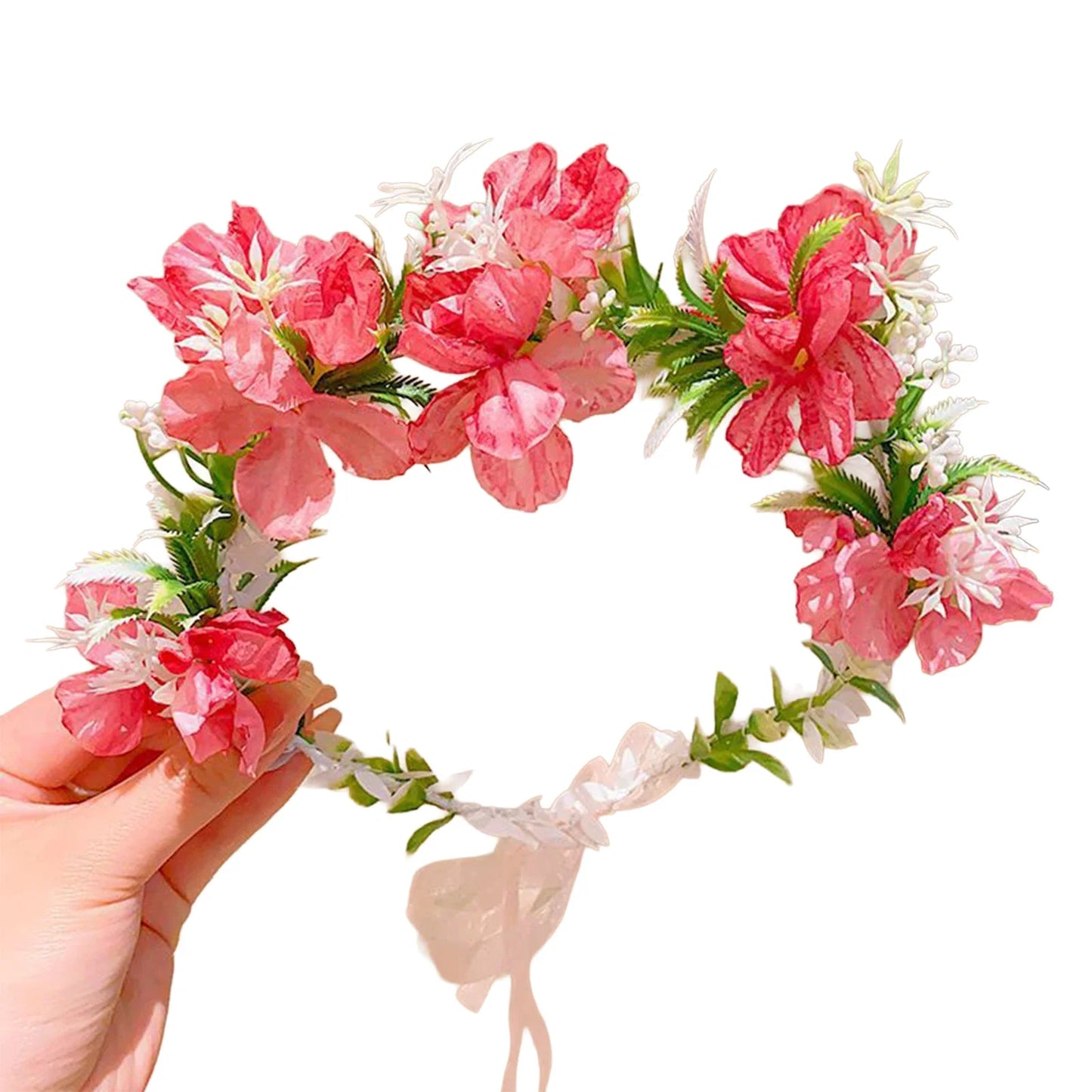 Boho Women's Flower Crown Forest Elf Fairy Floral Hair Hoop Handmade Simulation Ribbon Flower Headband Exquisite Hair Accessory