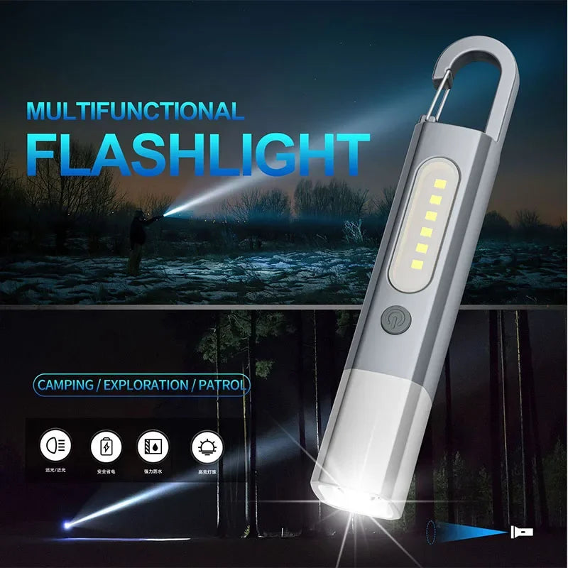 Super Bright LED+COB Flashlight Type-C USB Rechargeable Flashlights 3 Lighting Modes Emergency Light Outdoor Waterproof Torch