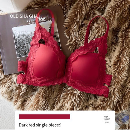 Front button underwear ladies small breasts gathered 2025 spring summer new sexy pure lace white beautiful back bra set