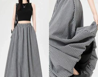 Skirt Autumn and Winter Four Seasons Show Thin Height Cake Black and White Plaid Dress