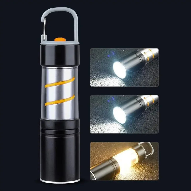 Rechargeable Camping LED Flashlight With Side Light Outdoor Light Powerful Zoomable Flashlight Camping Lantern Atmosphere Light
