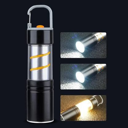 Rechargeable Camping LED Flashlight With Side Light Outdoor Light Powerful Zoomable Flashlight Camping Lantern Atmosphere Light