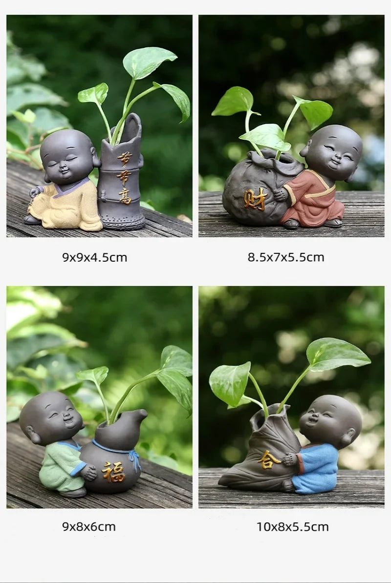 Fortune Lucky Cute The Little Monk Purple Clay Tea Pet Home Decor Mini Water Planting Flower Vase (Available)