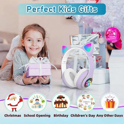 P47M Wireless Headphone Flash Light Cute Cat Bluetooth with Mic Control LED Stereo Music Helmet Phone Bluetooth Headset Gift