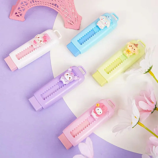 Cute Cartoon Push-pull Pencil Eraser Creative Retractable Pupil Writing Error Correction Erasers Students Stationery Supplies