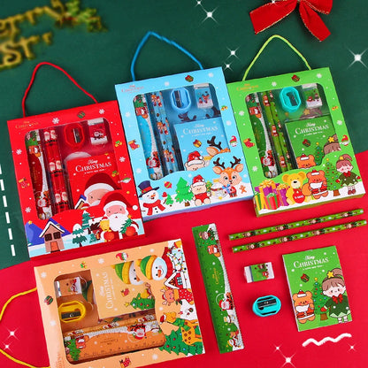 6Pcs/Set Christmas Series Stationery Including 2 Pencils 1 Erasers 1 Pencil Sharpeners 1 Sticky Notes 1 Rulers School Supplies