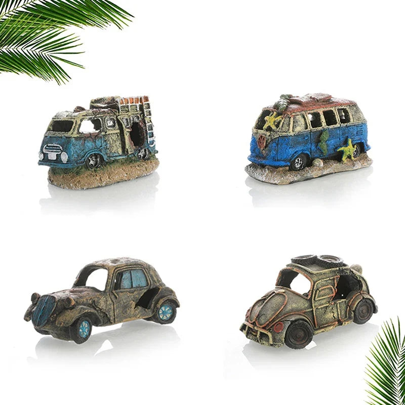 Aquarium Ornament Shaped Like Car Wreckage, Featuring Hiding Holes For Fish And Shrimp, Aquarium Decorations, And Aquascaping. (Available)