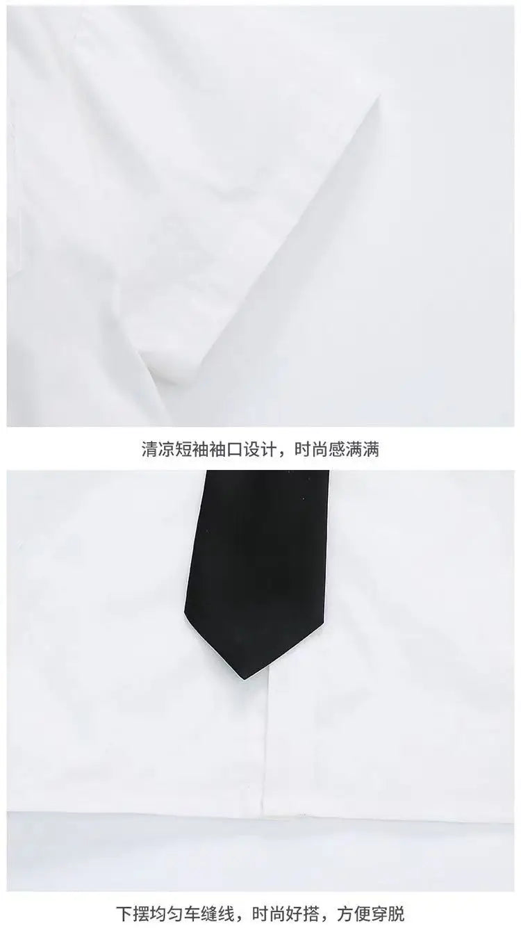 Teens Boys Summer Set Children's Wear Thin 2025 New Handsome British Style Boy White Cotton Short Sleeved Shirt+Black Shorts+Tie