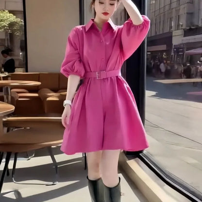 New Spring Summer Women's Dress Clothes Fashion Elegant Temperament Waist Causal All-Match Pullover Dress Ladies Vestidos
