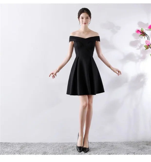 Ele ort aduation Host Dr One oulder Slimming A-Line Skirt Sweet Evening Gown Polyester Fiber Zipper Waist