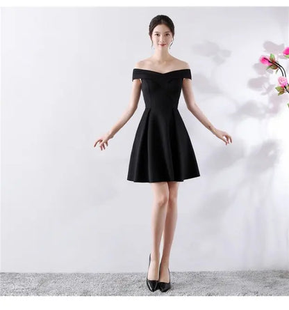 Ele ort aduation Host Dr One oulder Slimming A-Line Skirt Sweet Evening Gown Polyester Fiber Zipper Waist