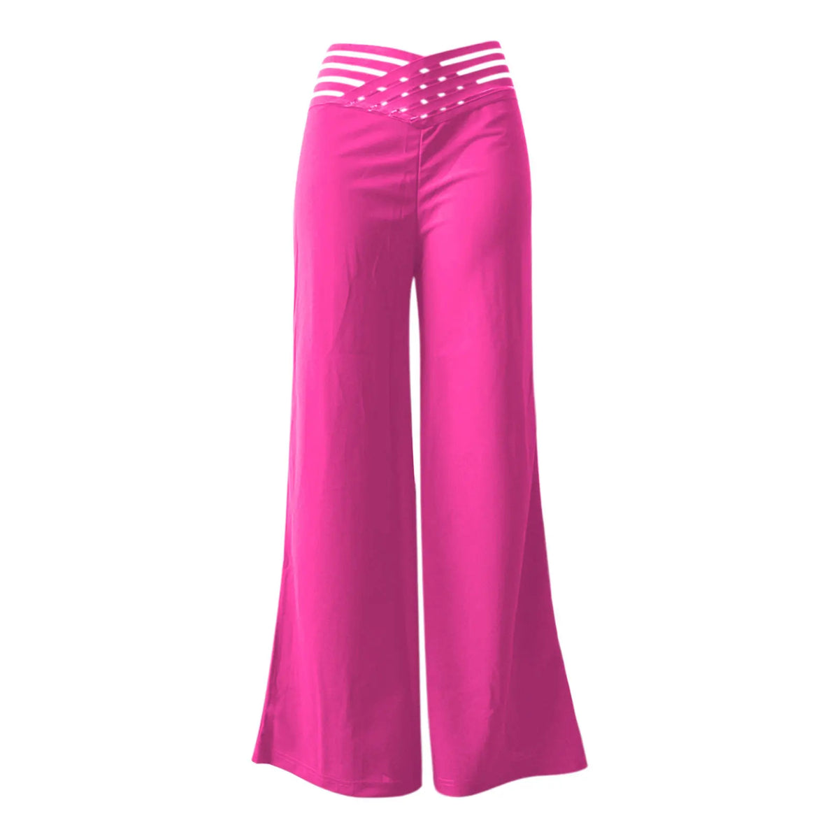Women Wide Leg Flared Pants  Spring Casual Crisscross Sheer Mesh Patch High Waist Trousers Y2k Streetwear Elegant Work Pant (Available)