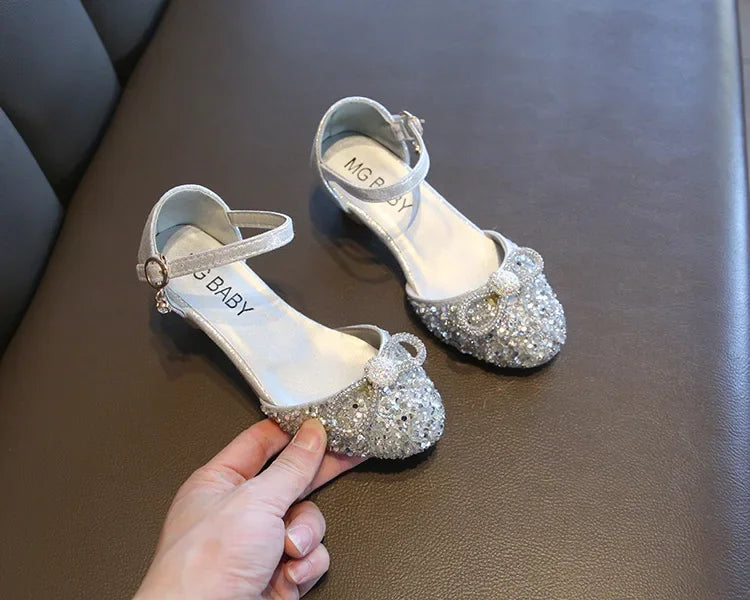 Girls High Heels for Kids Party Wedding Evening Dress Shoes 2021 Fashion Crystal Summer Princess Stockings Girl Sandals E02165