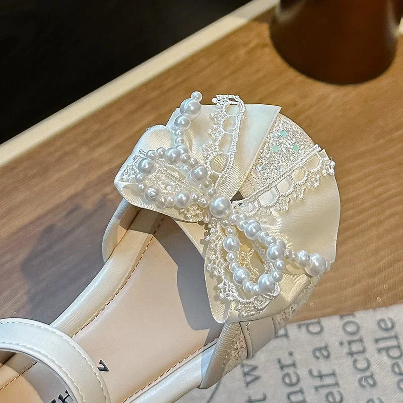 Children's Summer Sandals Toddlers Catwalk Versatile Princess Girl Shoe Summer Beading Bowknot Kids Fashion Dress Flat Sandals
