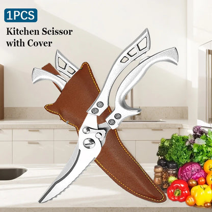 Stainless Steel Kitchen Scissors MultiFunction Chicken Bone Scissors for Cutting Fish Meat Vegetables Effort-Saving BBQ Scissors