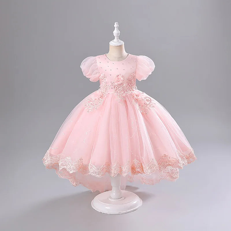 Girls' Formal Dress Children's Princess Dress Trailing Birthday Party Mesh Big Children's Evening Performance Dress