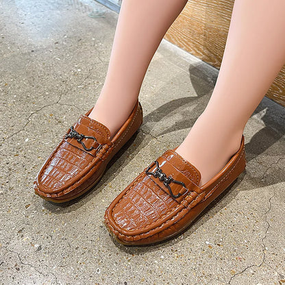 Boys Loafers Non-slip Children's Leather Shoes All-match Four Seasons Metal Buckle  Shiny Simple Kids Fashion Moccasin Shoes