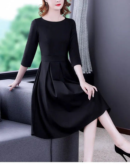 Dress Women's Fashion Western Style Spring and Autumn Clothing New Collection Waist Cinching Slimming Small Black Dress