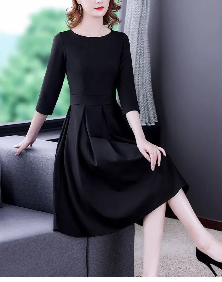 Dress Women's Fashion Western Style Spring and Autumn Clothing New Collection Waist Cinching Slimming Small Black Dress
