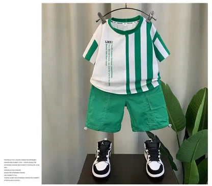 Summer Boy Clothing Suit New Children's Clothes Set Boys Short Sleeve T-Shirt Shorts 2 Piece Set Kids Sportswear Suit 2 4 6 8Y [Avaiilable]