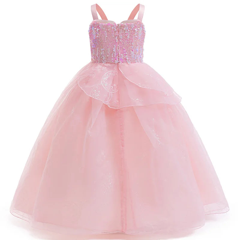 Festive Dress For Girl Fancy Pink Princess Dress Elegant Puffy Girls Wedding Bridesmaid Pageant Party Dress Birthday Ball Gown