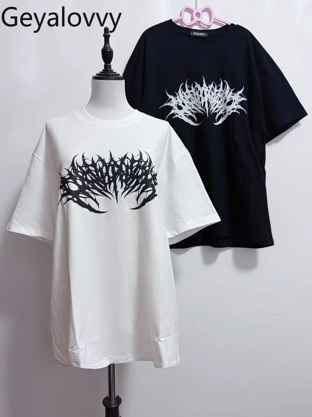 Japanese Mine Dark Goth Punk Summer Short-sleeved T-shirt Sweet Girl Couple T Shirt Versatile Print Simple Mid-length Tops