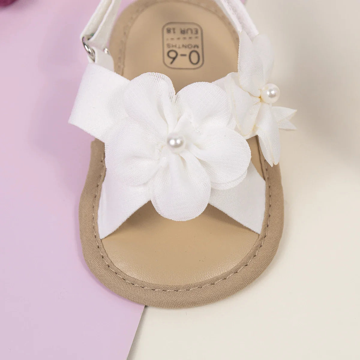 Baby Girls Shoes Flowers With Pearls Summer Cool Princess Sandals Lightweight Comfortable Soft Anti-slip Flat Sole