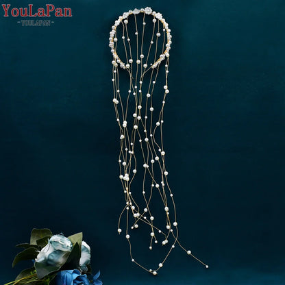 YouLaPan Pearls Tiara Wedding Headwear Handmade Beaded Tassels Headband for Bridal Woman Dress Jewelry Accessories HP610