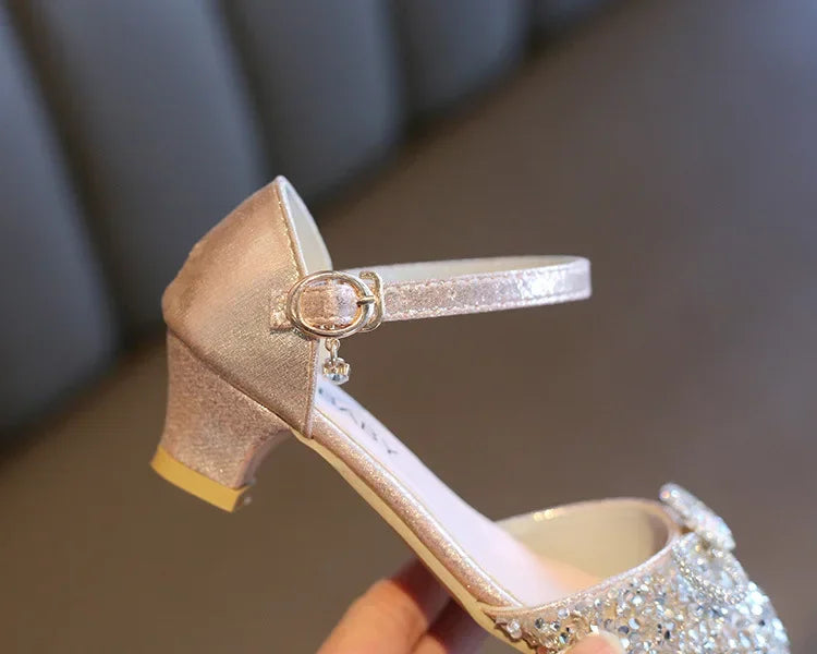 Girls High Heels for Kids Party Wedding Evening Dress Shoes 2021 Fashion Crystal Summer Princess Stockings Girl Sandals E02165