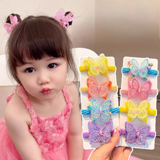 Girls Hair Rope Sequins Butterfly Elastic Hair Bands Candy Colors Scrunchies Ponytail Holder Rubber Bands