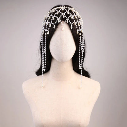 Handmade Imitation Pearls Bridal Hair Chain Elegant Wedding Headpiece Comfortable Headbands For Bride