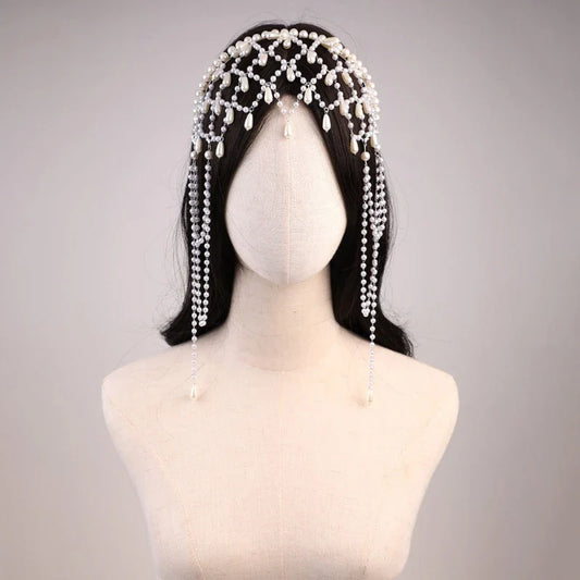 Handmade Imitation Pearls Bridal Hair Chain Elegant Wedding Headpiece Comfortable Headbands For Bride