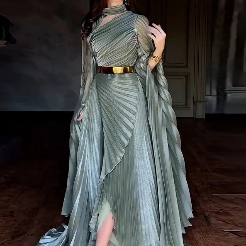 Elegant Party Dress for Women Temperament Fashion 2025 Fall Winter New Batwing Sleeve Shawl Split Vestidos Evening Long Dresses