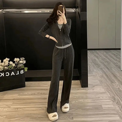 Western-style Suit Spring Autumn Fashion Slim Sweatshirt Wide-leg Pants Two-piece Trendy Set