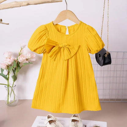 Baby Girl Summer Dresses Solid Colour Casual Fashion Bow Design Sweet and Cute Children's Clothing Hot Sale 2024 New