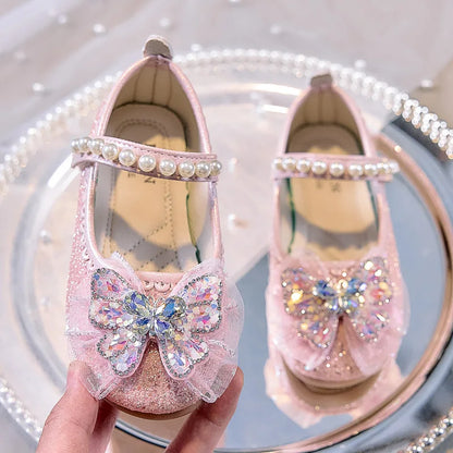 Bowtie Kids Leather Shoe Fashion Causal Sequins Children Causal Wedding Flat Shoes Autumn Girl Princess Shoes