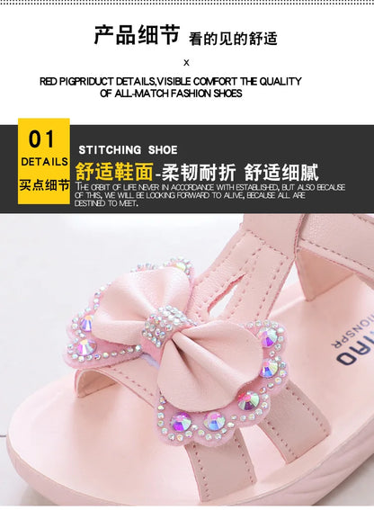 Solid Bow Children's Summer Shoes Cute 2025 Beach Non Slip Sandals For Baby Girls Footwear Soft Infant Kids Fashion Sandals