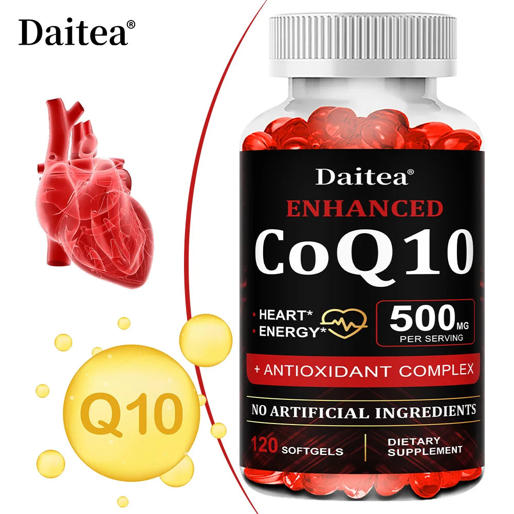 Daitea CoQ10 500mg, Supports Heart Health, Antioxidant, Energy Production, Coenzyme Q10 Dietary Supplement, 30/60/120 Capsules