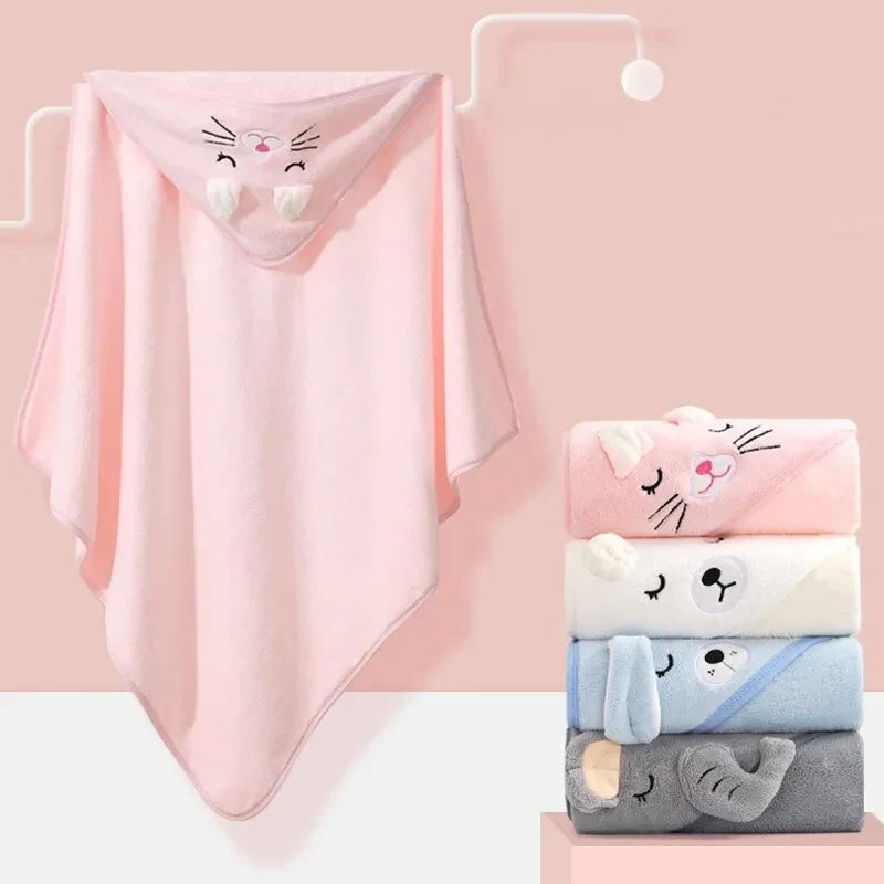 0-3 Years Unisex Baby Bathrobe Flannel Cape Cartoon Boys Girls Hooded Bathrobe Newborn Shower Gift Wrap Swaddling Bath Towel (Available)