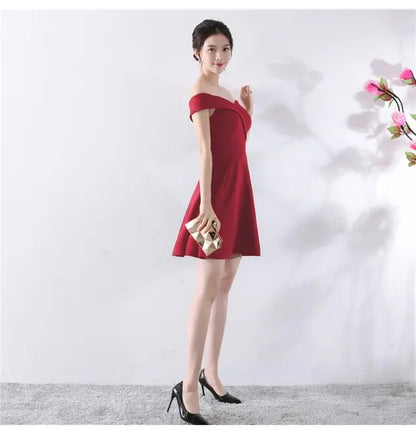 Ele ort aduation Host Dr One oulder Slimming A-Line Skirt Sweet Evening Gown Polyester Fiber Zipper Waist