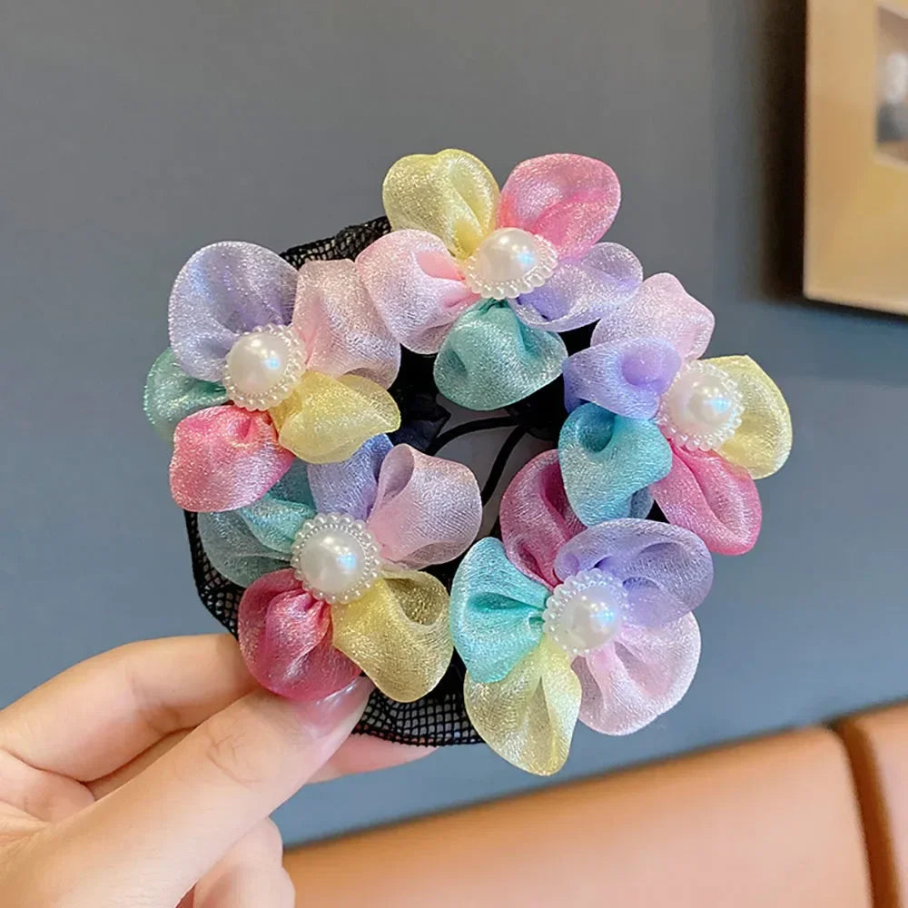 Girls Dance Hairnet Ballet Bun Cover Flower Butterfly Pearl Rhinestone Hair Mesh Kids Training Daily Dance Accessories