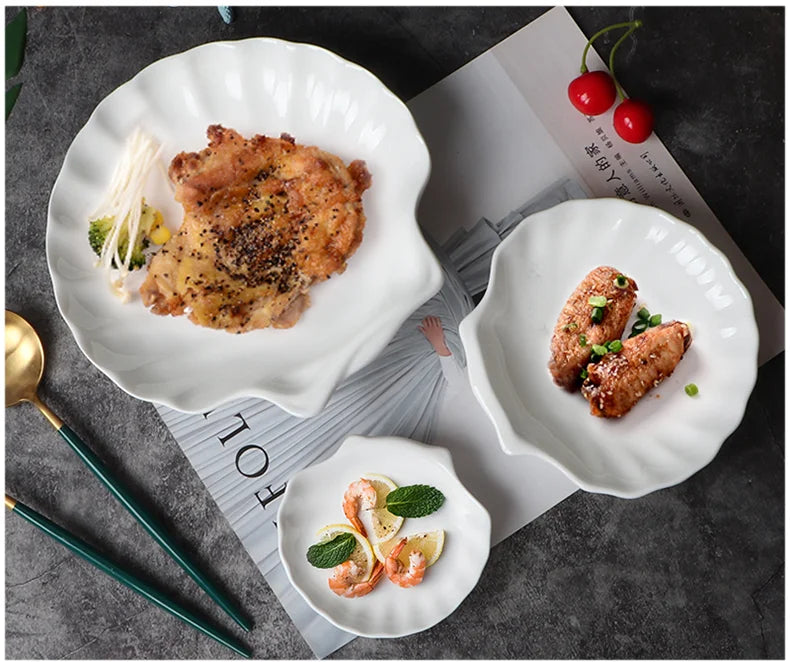 Creative Shell Shaped Ceramic Dinner Dish Household Tableware Snack Dessert Tray Hotel Restaurant Creative Tableware Pasta Plate