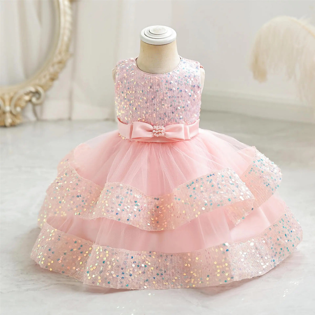 2025 Summer Girls Party Dresses 1-6 Years Kids Glittering Princess Dress Baby High-end First Birthday Party Evening Dress
